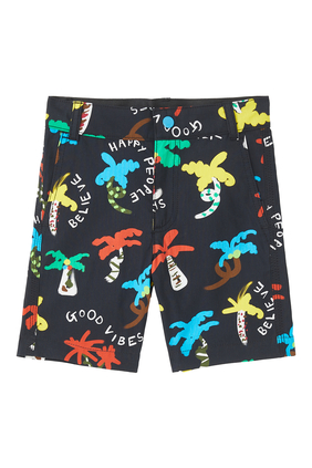 Palm-Print Casual Shorts